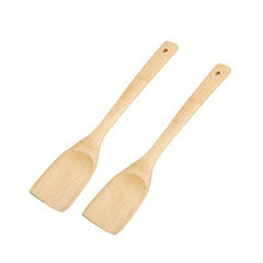 2pcs Bamboo 12 Inch Spatula Flat Handle Long Handle Spatula