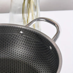 Non Stick Wok 30cm Stainless Steel Glass Lid Frying Pan