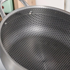 Non Stick Wok 30cm Stainless Steel Glass Lid Frying Pan