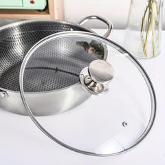 Non Stick Wok 30cm Stainless Steel Glass Lid Frying Pan