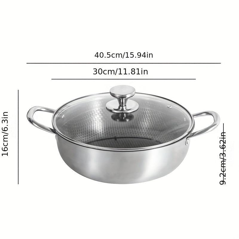 Non Stick Wok 30cm Stainless Steel Glass Lid Frying Pan