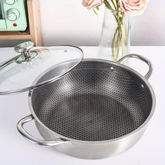 Non Stick Wok 30cm Stainless Steel Glass Lid Frying Pan