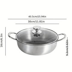 Non Stick Wok 30cm Stainless Steel Glass Lid Frying Pan