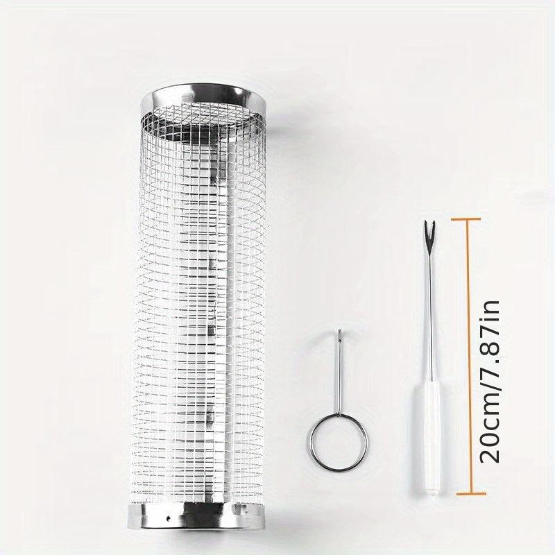 3PCS BBQ Grill Kit Round Barbecue Cage Outdoor Smoker Portable Net Roller