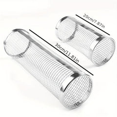 3PCS BBQ Grill Kit Round Barbecue Cage Outdoor Smoker Portable Net Roller