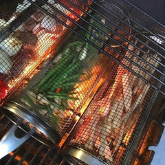3PCS BBQ Grill Kit Round Barbecue Cage Outdoor Smoker Portable Net Roller