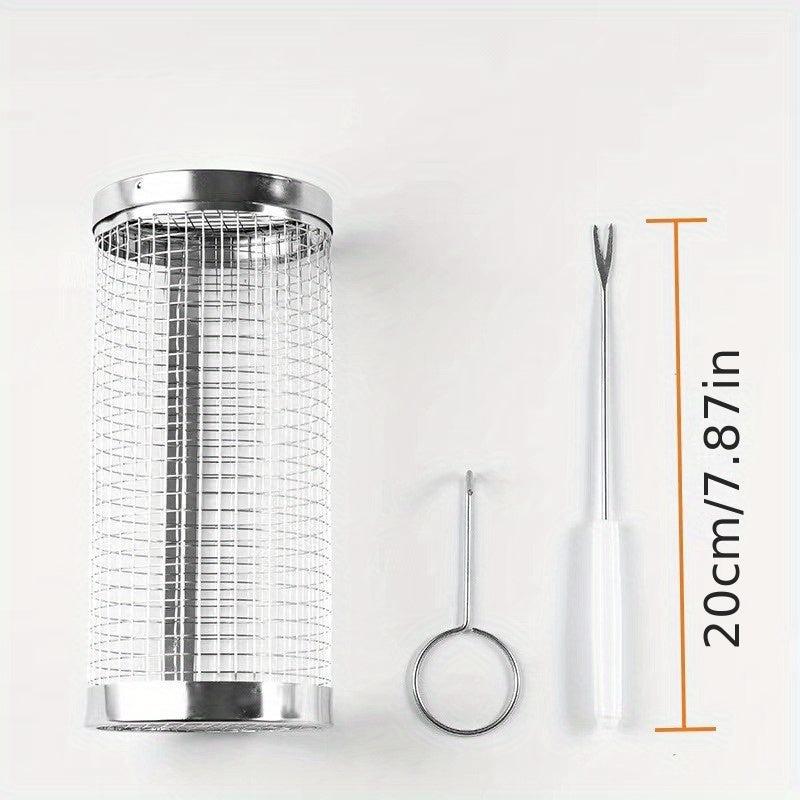 3PCS BBQ Grill Kit Round Barbecue Cage Outdoor Smoker Portable Net Roller