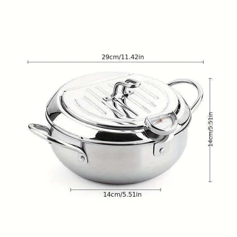 Stainless Steel Deep Fryer Pan with Thermometer Lid and Rack