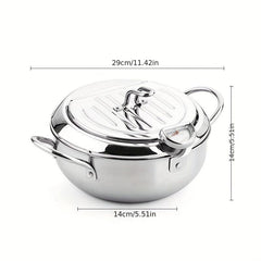 Stainless Steel Deep Fryer Pan with Thermometer Lid and Rack