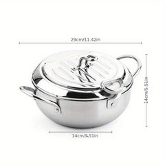 Stainless Steel Deep Fryer Pan with Thermometer Lid and Rack