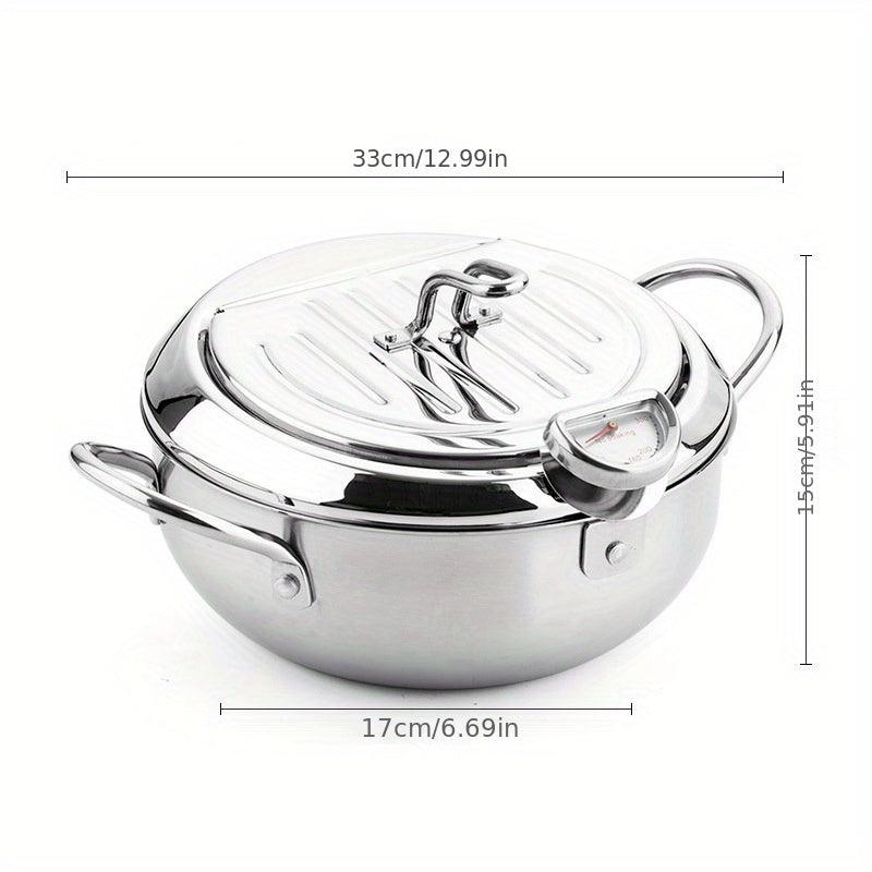 Stainless Steel Deep Fryer Pan with Thermometer Lid and Rack