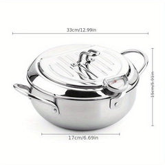 Stainless Steel Deep Fryer Pan with Thermometer Lid and Rack