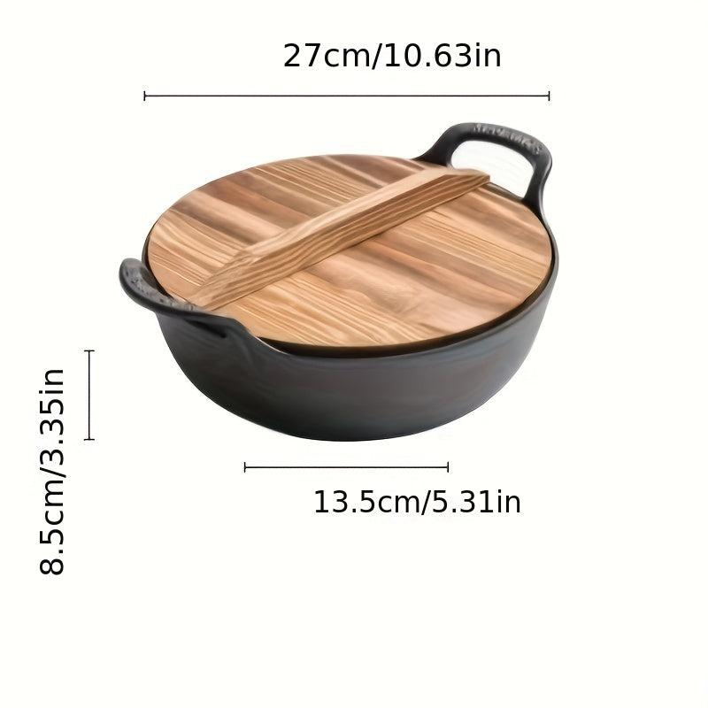 Traditional Chinese Wok With Wooden Lid Non Stick Cooking Pot Cast Iron Pan