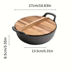Traditional Chinese Wok With Wooden Lid Non Stick Cooking Pot Cast Iron Pan