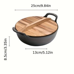 Traditional Chinese Wok With Wooden Lid Non Stick Cooking Pot Cast Iron Pan