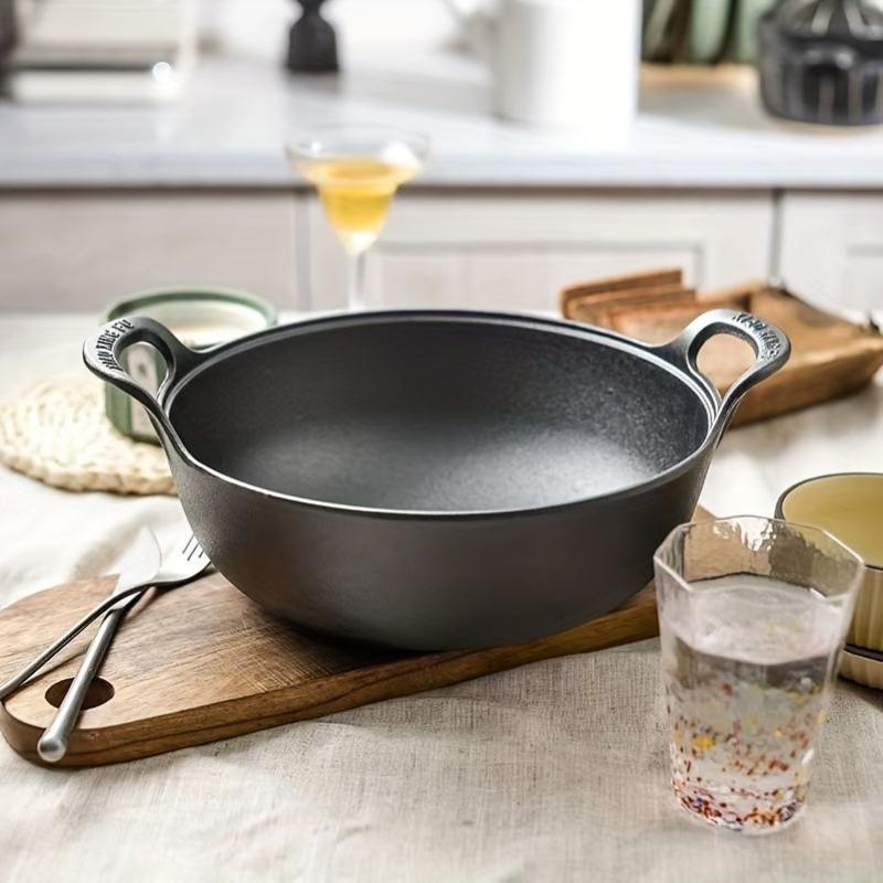 Traditional Chinese Wok With Wooden Lid Non Stick Cooking Pot Cast Iron Pan