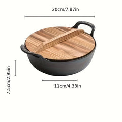 Traditional Chinese Wok With Wooden Lid Non Stick Cooking Pot Cast Iron Pan