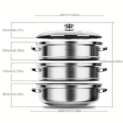3 Tier Steamer Pot Set Stainless Steel Stockpot Multifunction Steaming