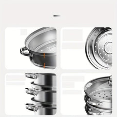 3 Tier Steamer Pot Set Stainless Steel Stockpot Multifunction Steaming