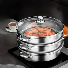 3 Tier Steamer Pot Set Stainless Steel Stockpot Multifunction Steaming