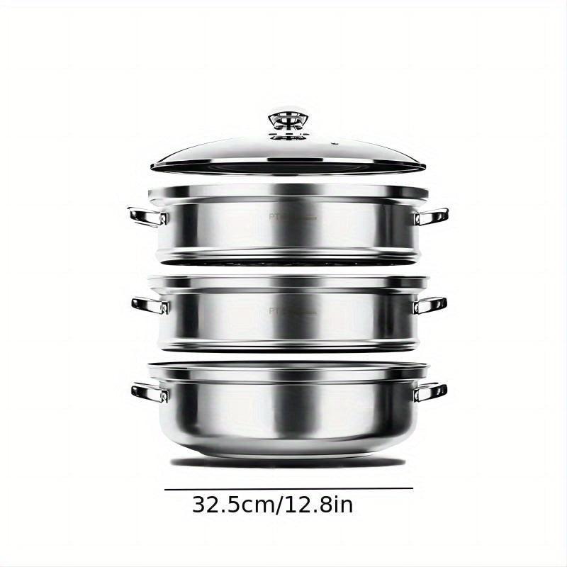 3 Tier Steamer Pot Set Stainless Steel Stockpot Multifunction Steaming