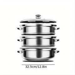 3 Tier Steamer Pot Set Stainless Steel Stockpot Multifunction Steaming