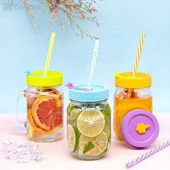 Colorful Mason Jar Lid with Straw Hold, Airtight Cover