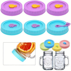 Colorful Mason Jar Lid with Straw Hold, Airtight Cover