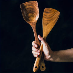 Set of 2 Wooden Cooking Spatula Omelette Steak Shovel