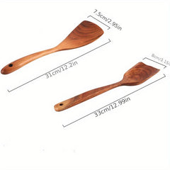 Set of 2 Wooden Cooking Spatula Omelette Steak Shovel
