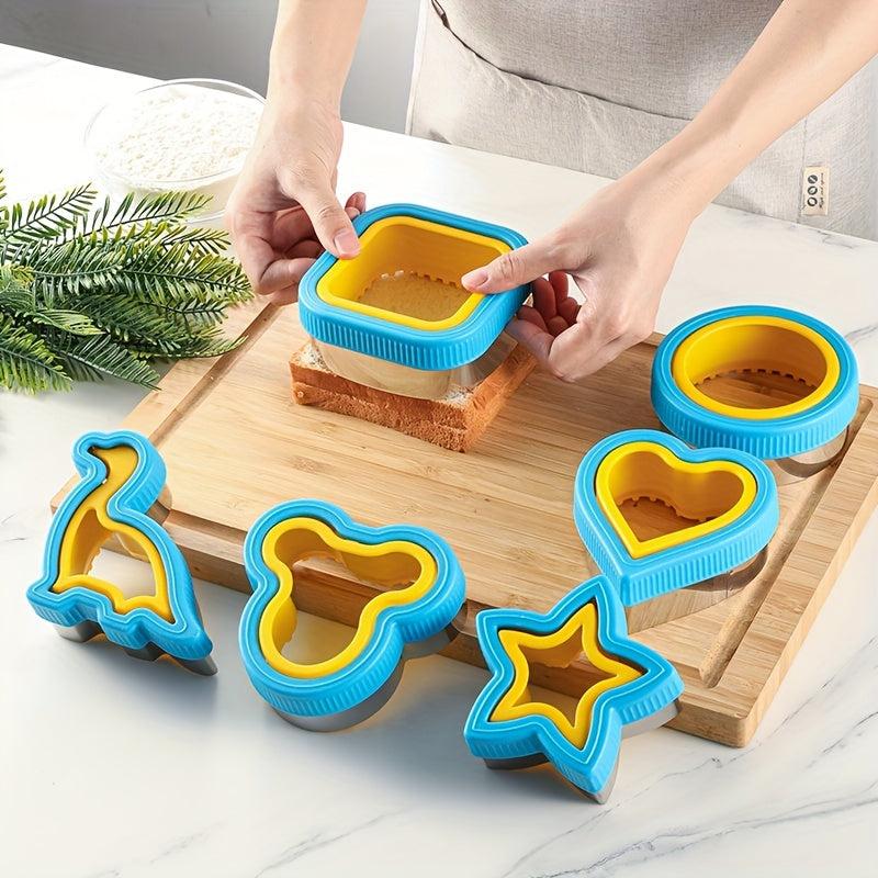 6pcs Sandwich Cutter & Sealer Set, Stainless Steel & Plastic Cookie Cutters