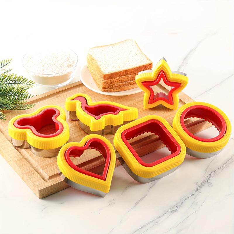 6pcs Sandwich Cutter & Sealer Set, Stainless Steel & Plastic Cookie Cutters