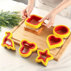 6pcs Sandwich Cutter & Sealer Set, Stainless Steel & Plastic Cookie Cutters