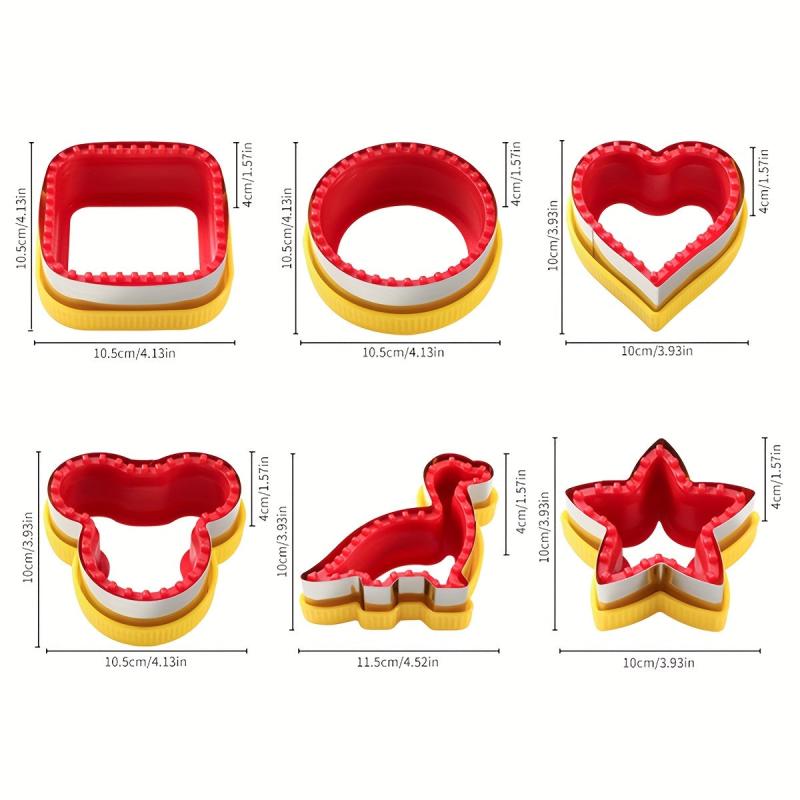 6pcs Sandwich Cutter & Sealer Set, Stainless Steel & Plastic Cookie Cutters