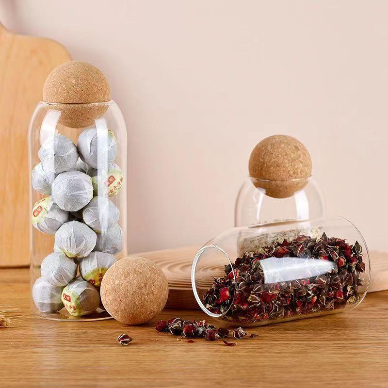 Glass Storage Containers With Airtight Seal Wood Cork Ball Lids