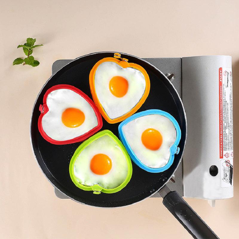 4pcs Silicone Heart Shaped Omelet Mold Stainless Steel Hamburger Meat Mold