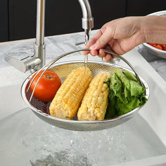 3pcs Stainless Steel Steamer w/ Dense Holes Vegetable/Fruit Drain Basket