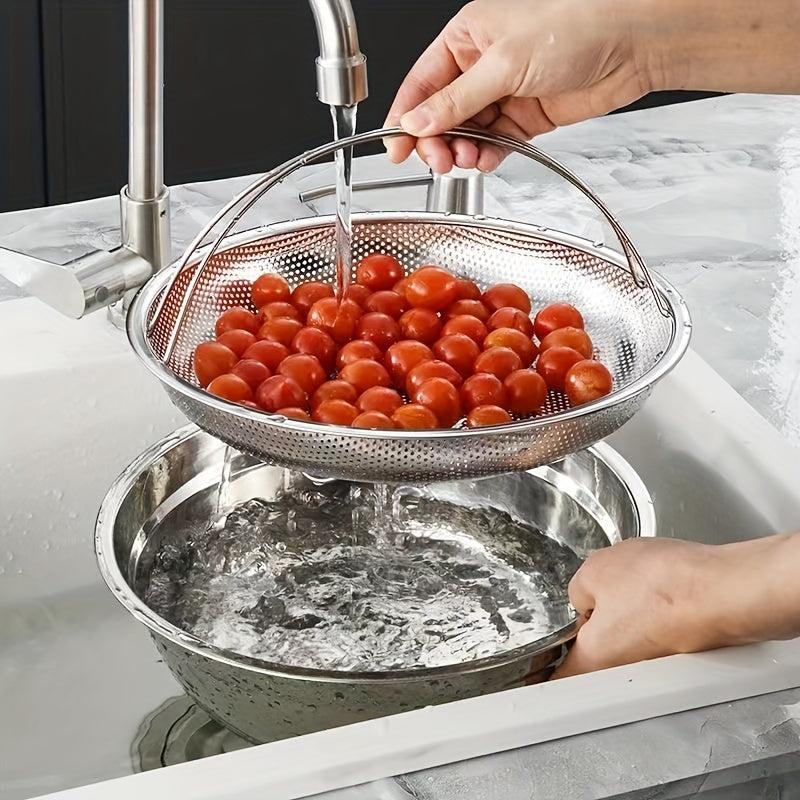 3pcs Stainless Steel Steamer w/ Dense Holes Vegetable/Fruit Drain Basket