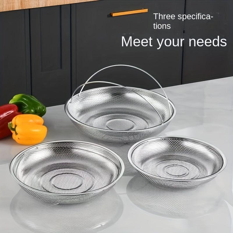 3pcs Stainless Steel Steamer w/ Dense Holes Vegetable/Fruit Drain Basket