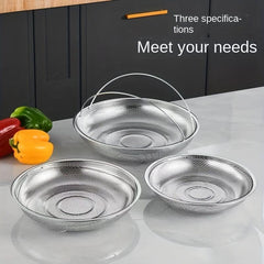 3pcs Stainless Steel Steamer w/ Dense Holes Vegetable/Fruit Drain Basket