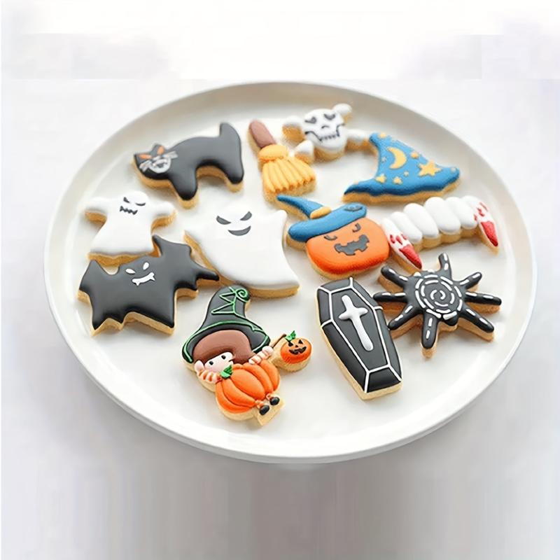 7pc Halloween Cookie Cutters Pumpkin Bat Ghost Spider Cat Witch Food Party Deco