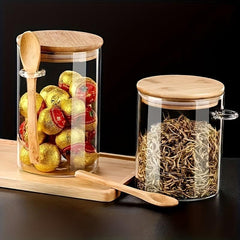 Set of 4 Glass Jars with Lids & Spoons for Kitchen Storage