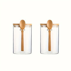 Set of 4 Glass Jars with Lids & Spoons for Kitchen Storage