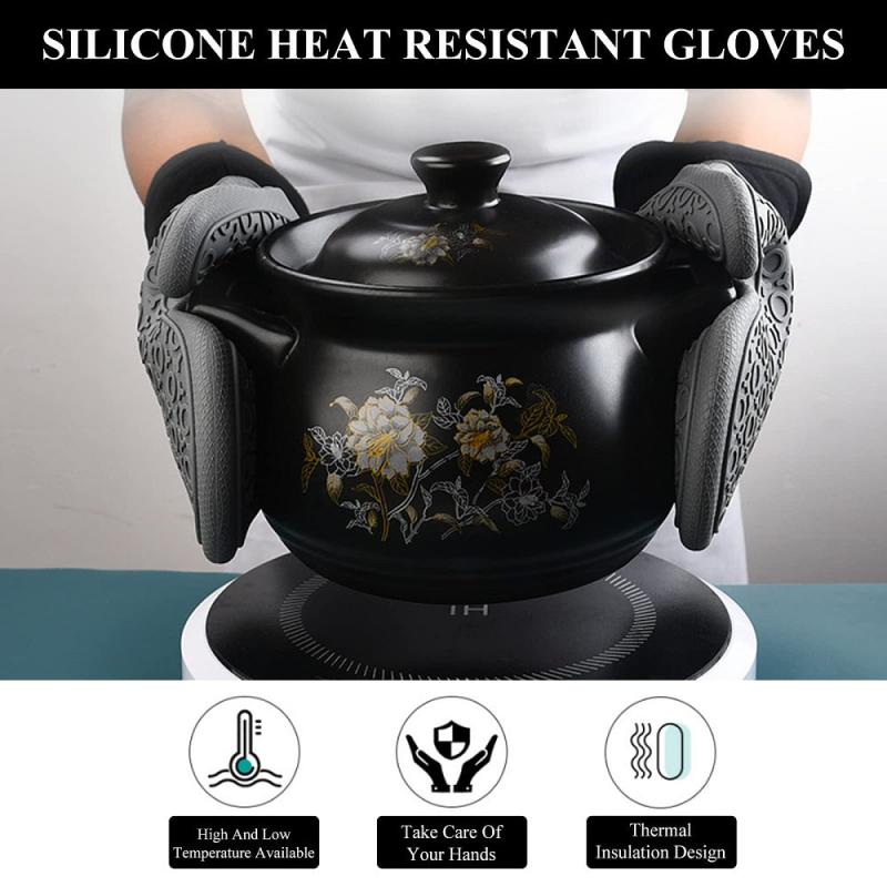 4pcs Silicone Oven Mitts and Pot Holders Set - Heat Resistant - Extra Long