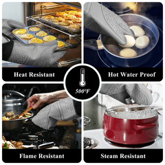 4pcs Silicone Oven Mitts and Pot Holders Set - Heat Resistant - Extra Long