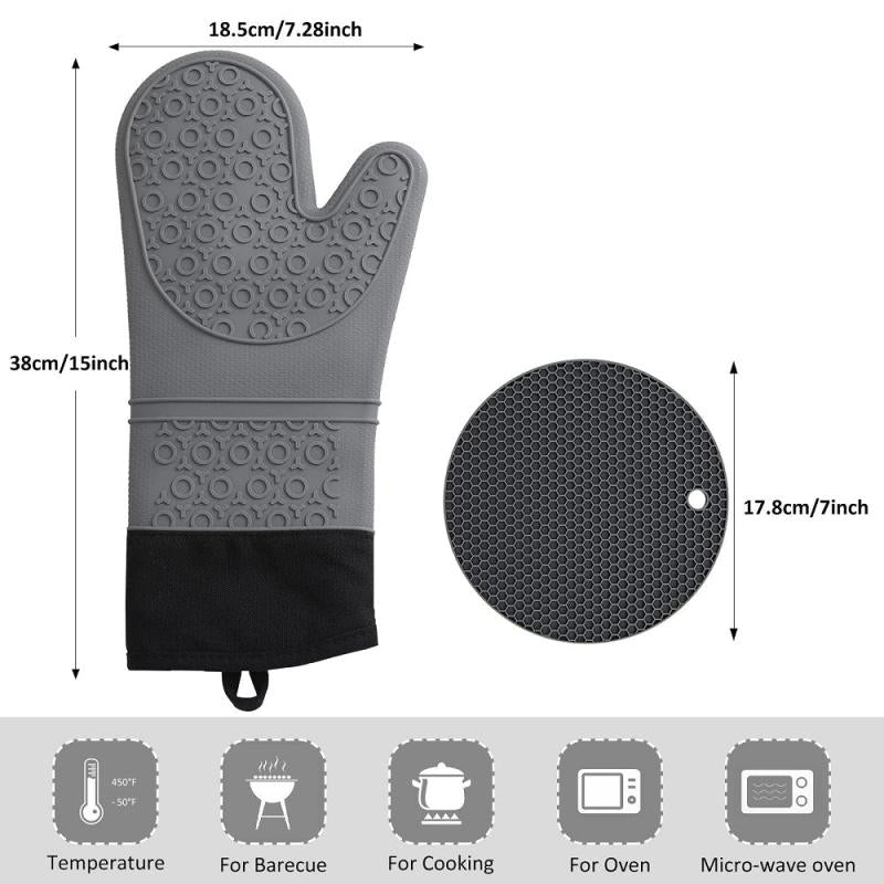 4pcs Silicone Oven Mitts and Pot Holders Set - Heat Resistant - Extra Long