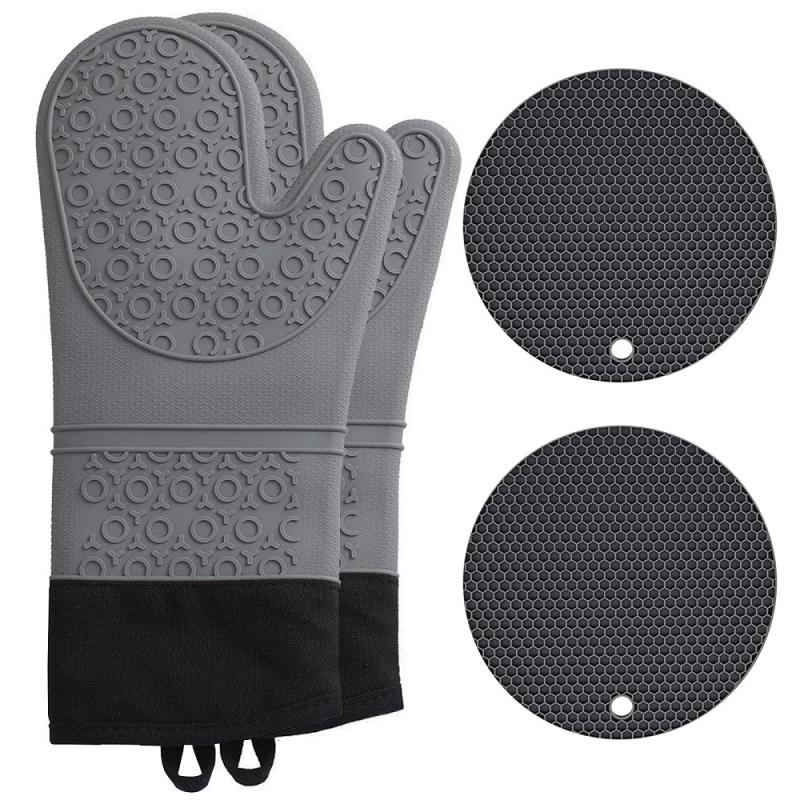 4pcs Silicone Oven Mitts and Pot Holders Set - Heat Resistant - Extra Long