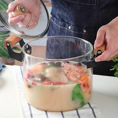 Glass Stockpot High Borosilicate Glass Pot Wooden Handles