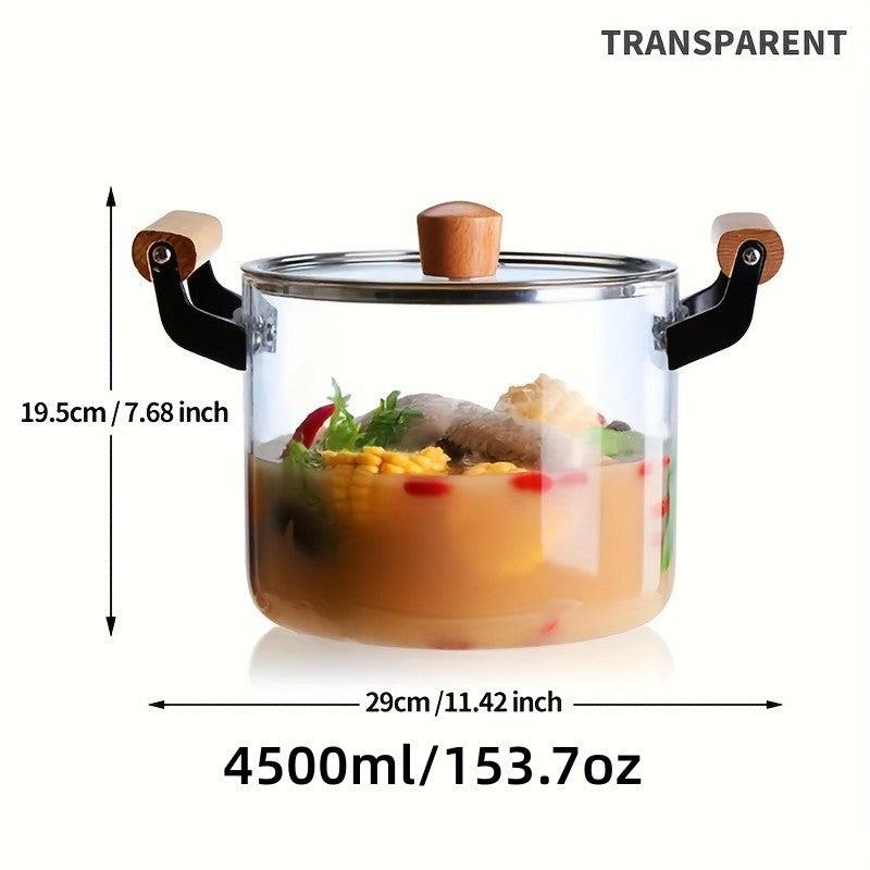 Glass Stockpot High Borosilicate Glass Pot Wooden Handles
