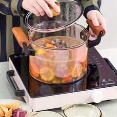 Glass Stockpot High Borosilicate Glass Pot Wooden Handles